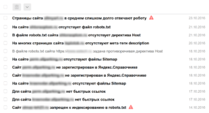 Уведомления в панели вебмастера Яндекса