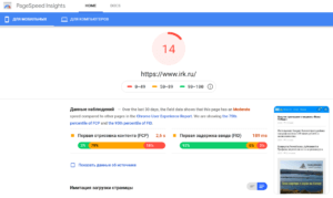 Анализ скорости загрузки сайта Ирк.ру